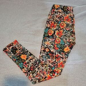 LuLaRoe Floral Patterned Leggings - Black, Orange, Green